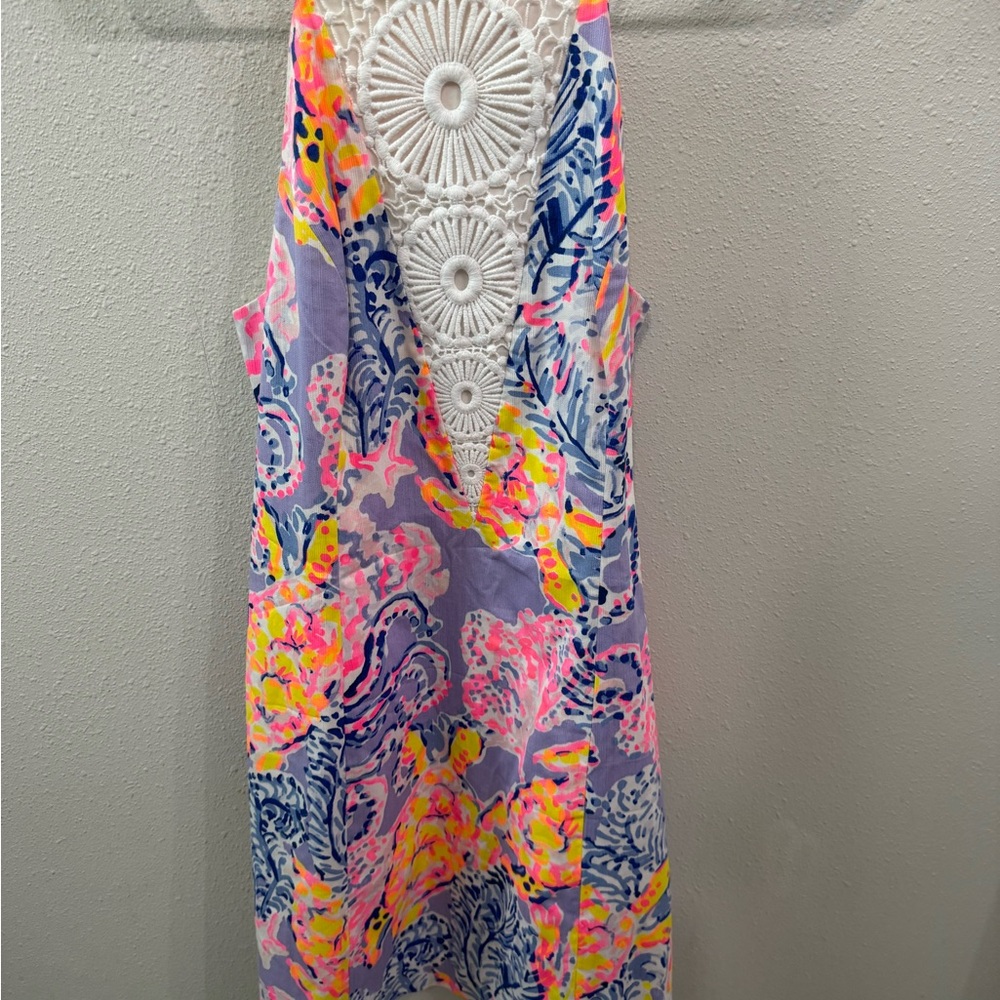 Lilly Pulitzer Lavender Midi Dress with Neon Pink, Yellow & Navy Print